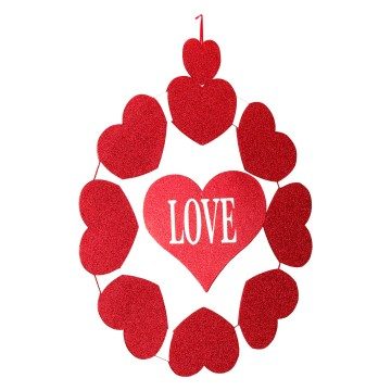 Valentine's Day Hanging Heart Wreath Sign - 36 x 41cm