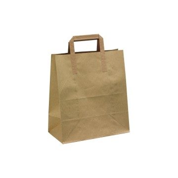 Brown Economy Flat-Handle Paper Carrier Bags Minipack - 25 x 30 + 14cm
