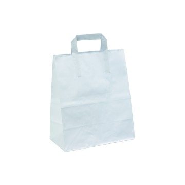 White Economy Flat-Handle Paper Carrier Bags - 22 x 26 + 11cm