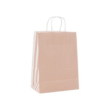 Pink Paper Carrier Bags With Stripe Gusset - 23 x 30 + 12cm