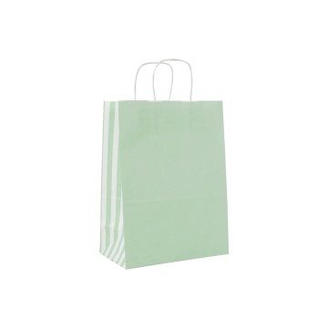 Green Paper Carrier Bags With Stripe Gusset - 23 x 30 + 12cm