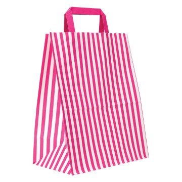 Pink Stripe Flat-Handle Paper Carrier Bags - 25 x 30 + 14cm