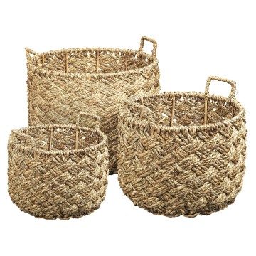 Water Hyacinth Wicker Nesting Basket Set with Handles - 50 + 45 + 40cm