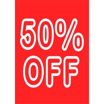 Sale Cards - Red & White - 50% Off - A4