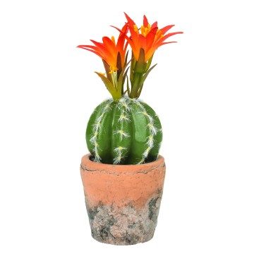 Orange Artificial Cactus Flower In Terracota Pot - 22 x 8cm