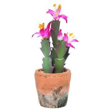 Pink Artificial Cactus Flower In Terracota Pot - 22 x 8cm