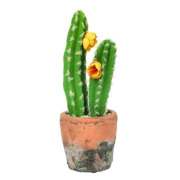 Yellow Artificial Cactus Flower In Terracota Pot - 22 x 8cm