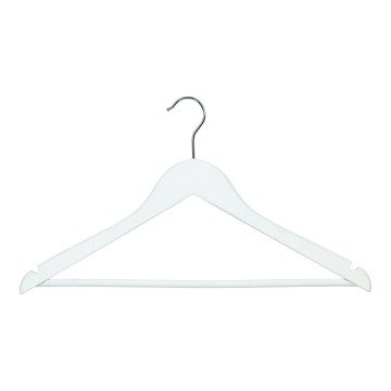 White Soft-Touch Wooden Clothes Hangers - Flat With Bar + Notches - 43cm