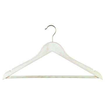White Distressed Wooden Clothes Hangers - Wishbone With Bar - 43cm