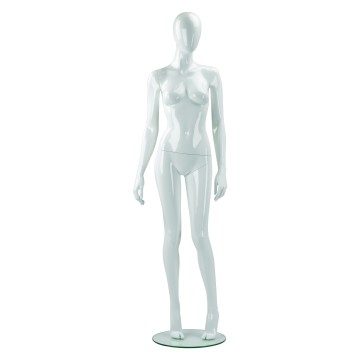 Realistic Gloss White Female Faceless Mannequin - Arms at Side
