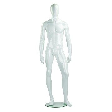 Realistic Gloss White Male Faceless Mannequin - Leg Forward