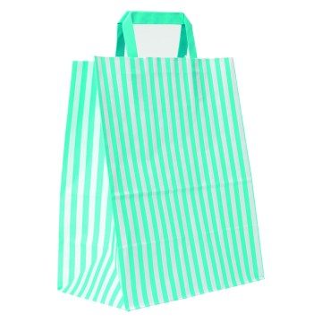 Aqua Stripe Flat-Handle Paper Carrier Bags