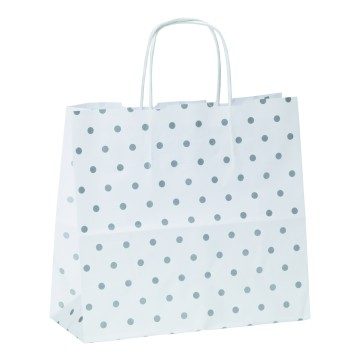 White Polka Dot Paper Carrier Bags -24 x 23.5 + 12cm
