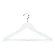 White Soft-Touch Wooden Clothes Hangers - Flat With Bar + Notches - 43cm